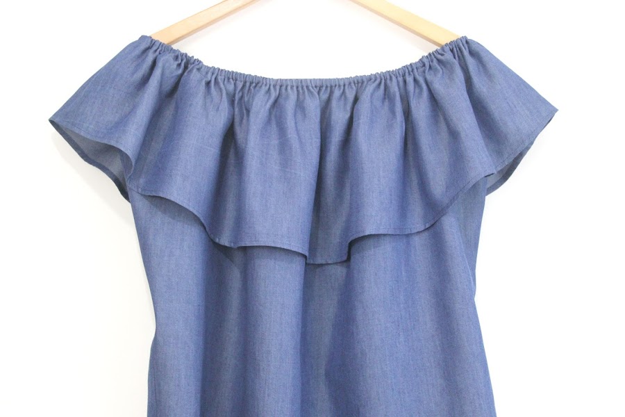 diy patrones camiseta denim sin hombros mujer