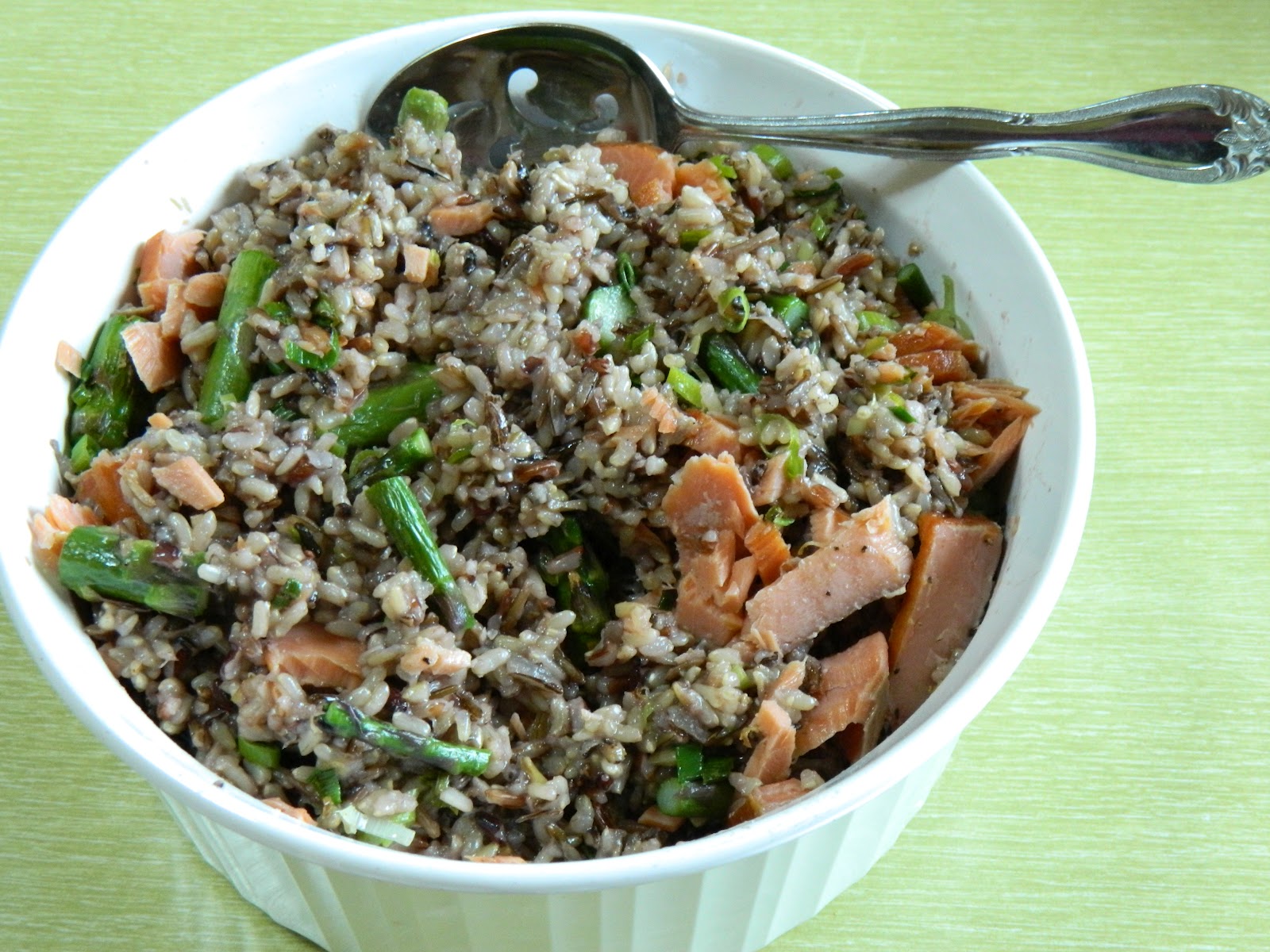 Recipe, Travel and Family Blog Purple Oven Mitt Wild Rice Salad with Salmon and Asparagus