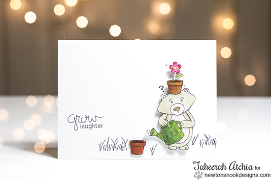 Grow Laughter Bear Garden card by Taheerah Atchia | Garden Whimsy | Garden Stamp Set by Newton's Nook Designs