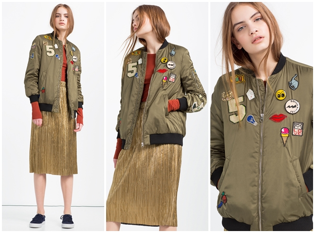 Zara 2016 Spring, 加大碼徽章裝飾飛行員夾克, $3490 NT Zara 2016 Spring Patch Bomber