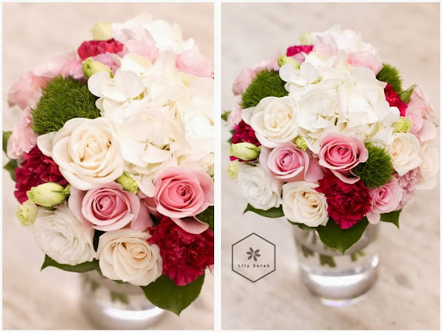 cream and pink rose and hydrangea bridal bouquet by Lily Sarah 