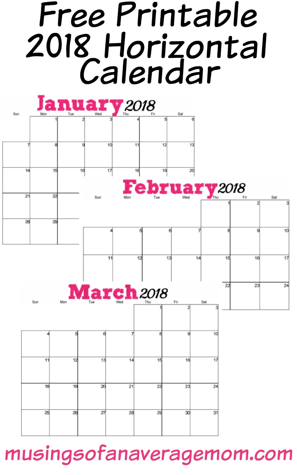 horizontal calendar 2018