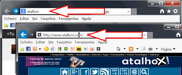 O atalho que completa o www e a extensão .com na barra de endereços do browser