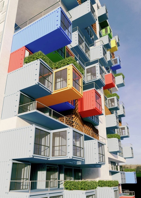 06-Partial-Elevation-Ganti-and-Associates-Architecture-Recycled-Container-Skyscraper-Homes-www-designstack-co