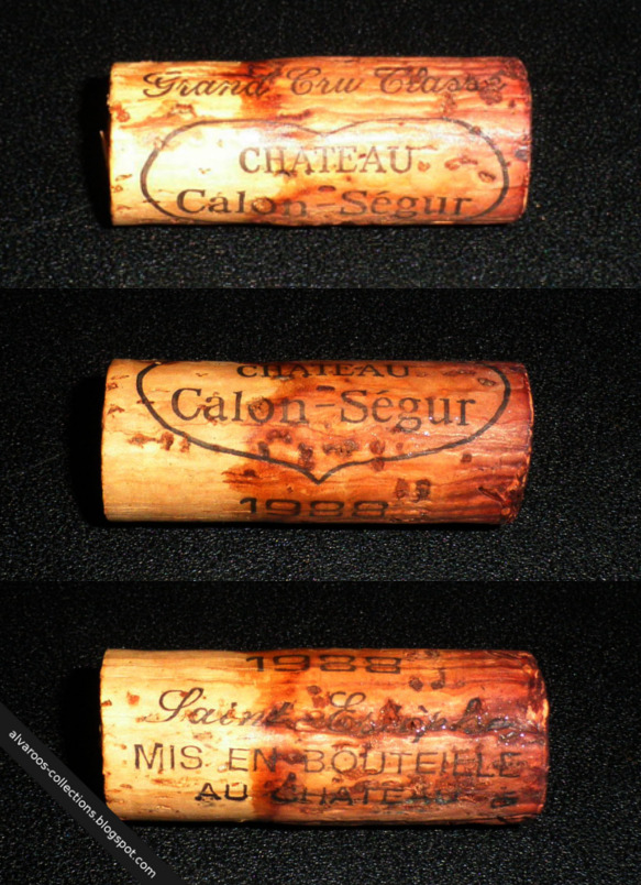 Destroyed wine cork: Chateau Calon-Segur (Saint-Estephe) 1988 Destroyed wine cork: Chateau Calon-Segur (Saint-Estephe) 1988