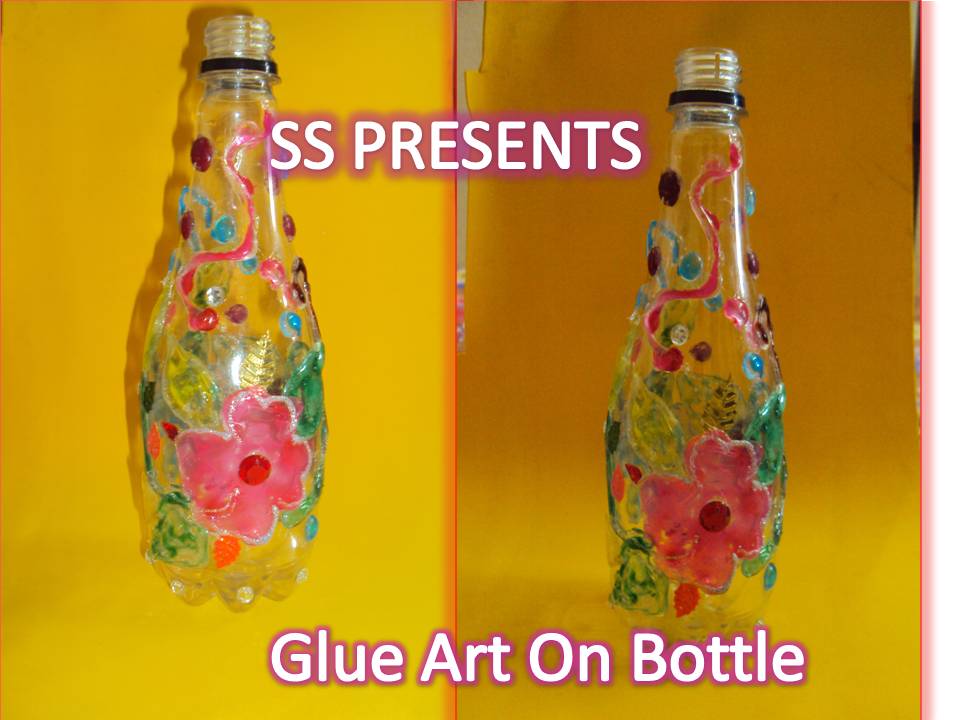 glue gun art on plastic bottle. SSARTSCRAFTS