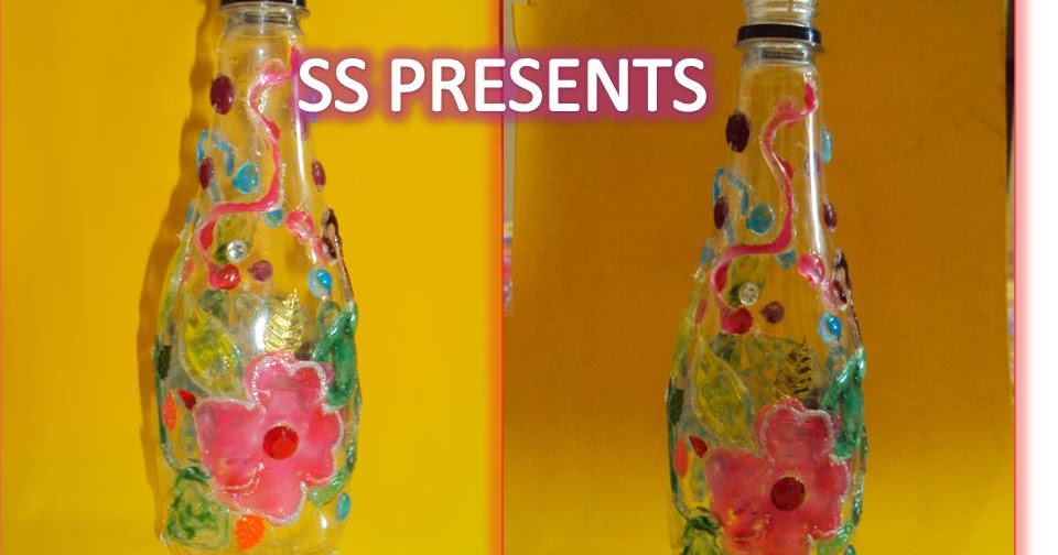 glue gun art on plastic bottle. SSARTSCRAFTS