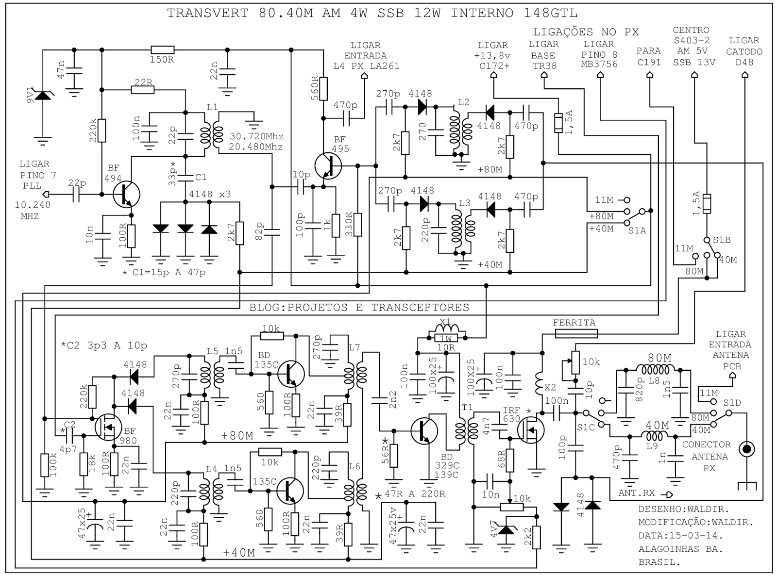 Projetos e Transceptores.: Transverter 80 40 Metros experimental 148 GTL.