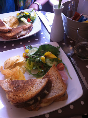 A delicious toasted ham and cheese sandwich at Cassandra's Cup A delicious toasted ham and cheese sandwich.