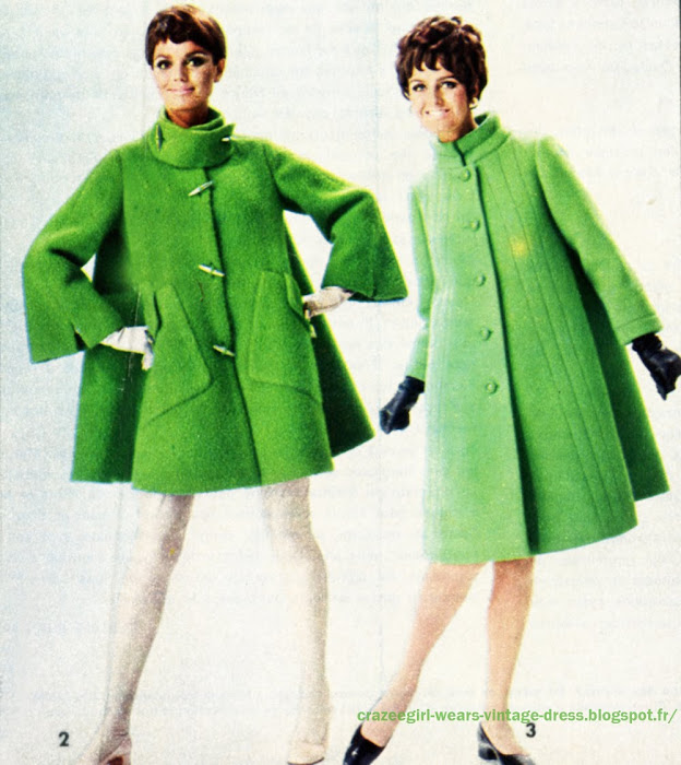 green Louis Feraud Jean Hercey  coat 1967 1968 1969 60s 1960