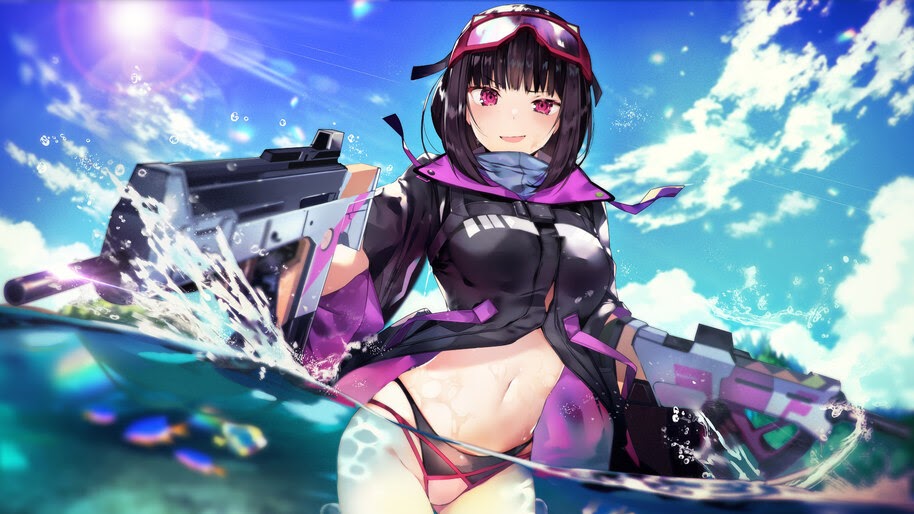Anime Girl Guns Sea Swimsuit 4k Wallpaper 4 643