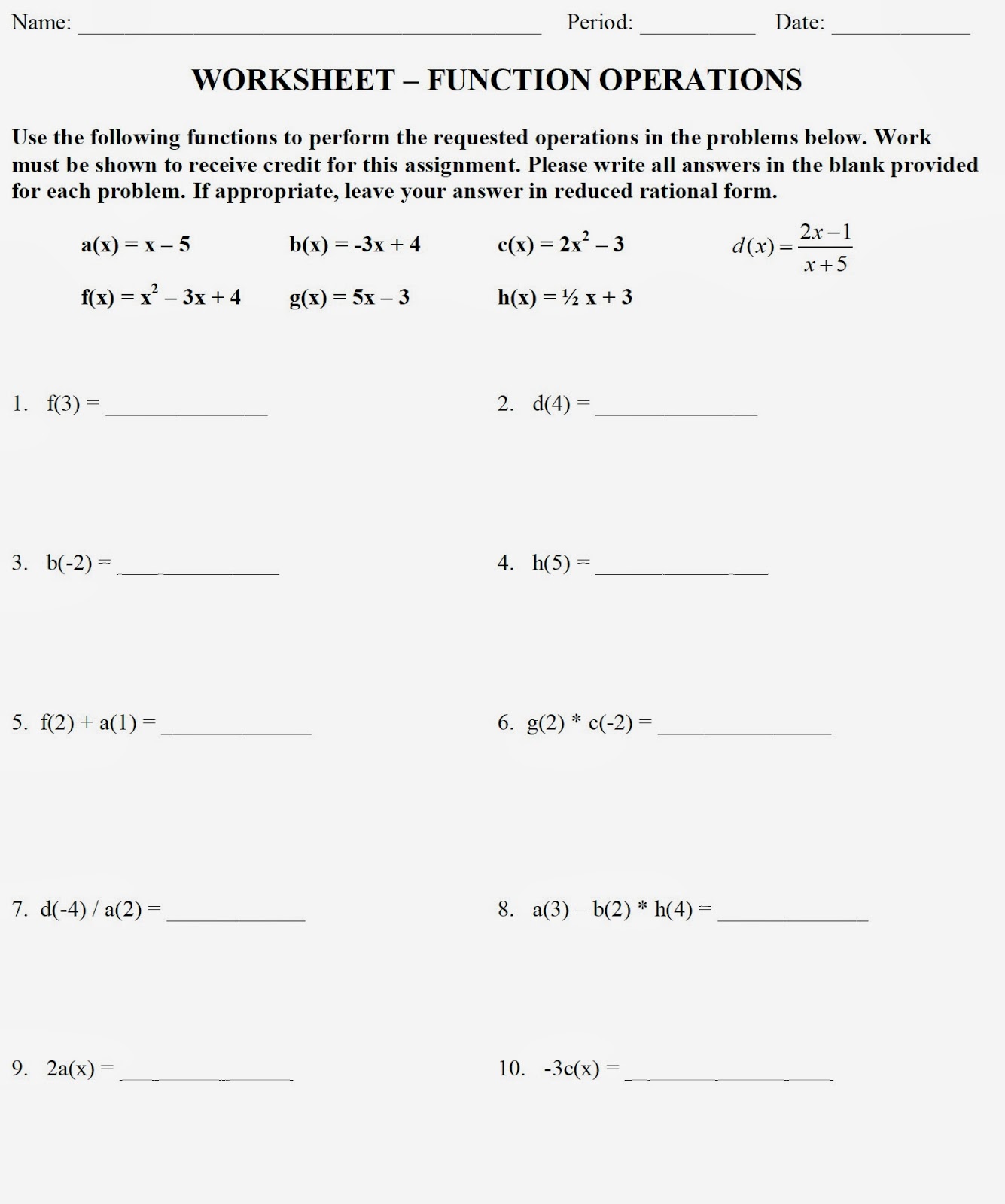 Mr. Matt\u002639;s Math Classes: Assignment  Function Operations Worksheet