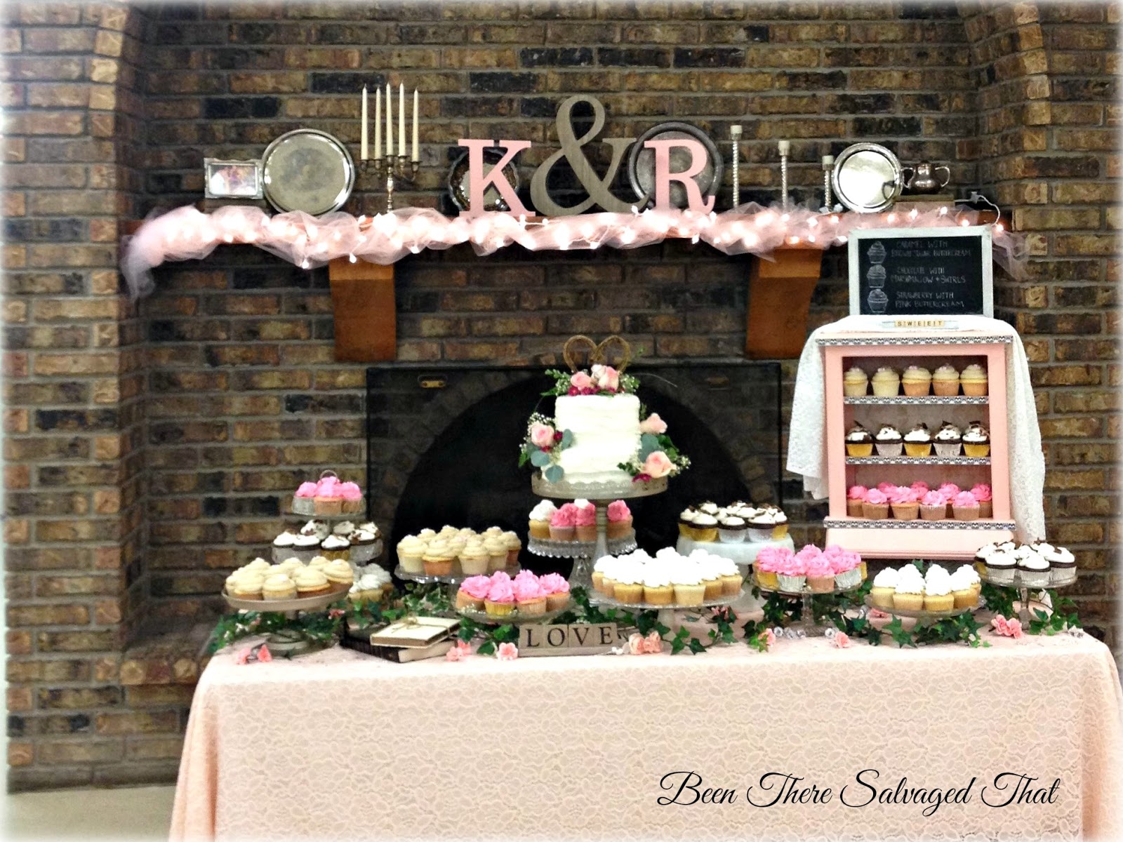 Been There Salvaged That Wedding Cake Cupcake Table I Really Love How The Cupcake Shelf Turned Out It Was An Old Set Of Wooden Shelves That Painted Pink And Repurposed Into Adorable Stand