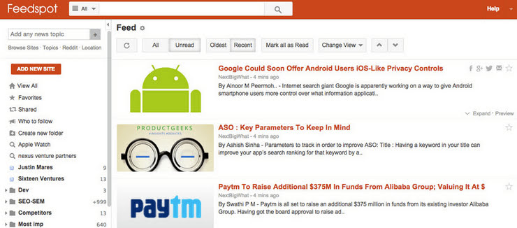 Feedspot RSS app