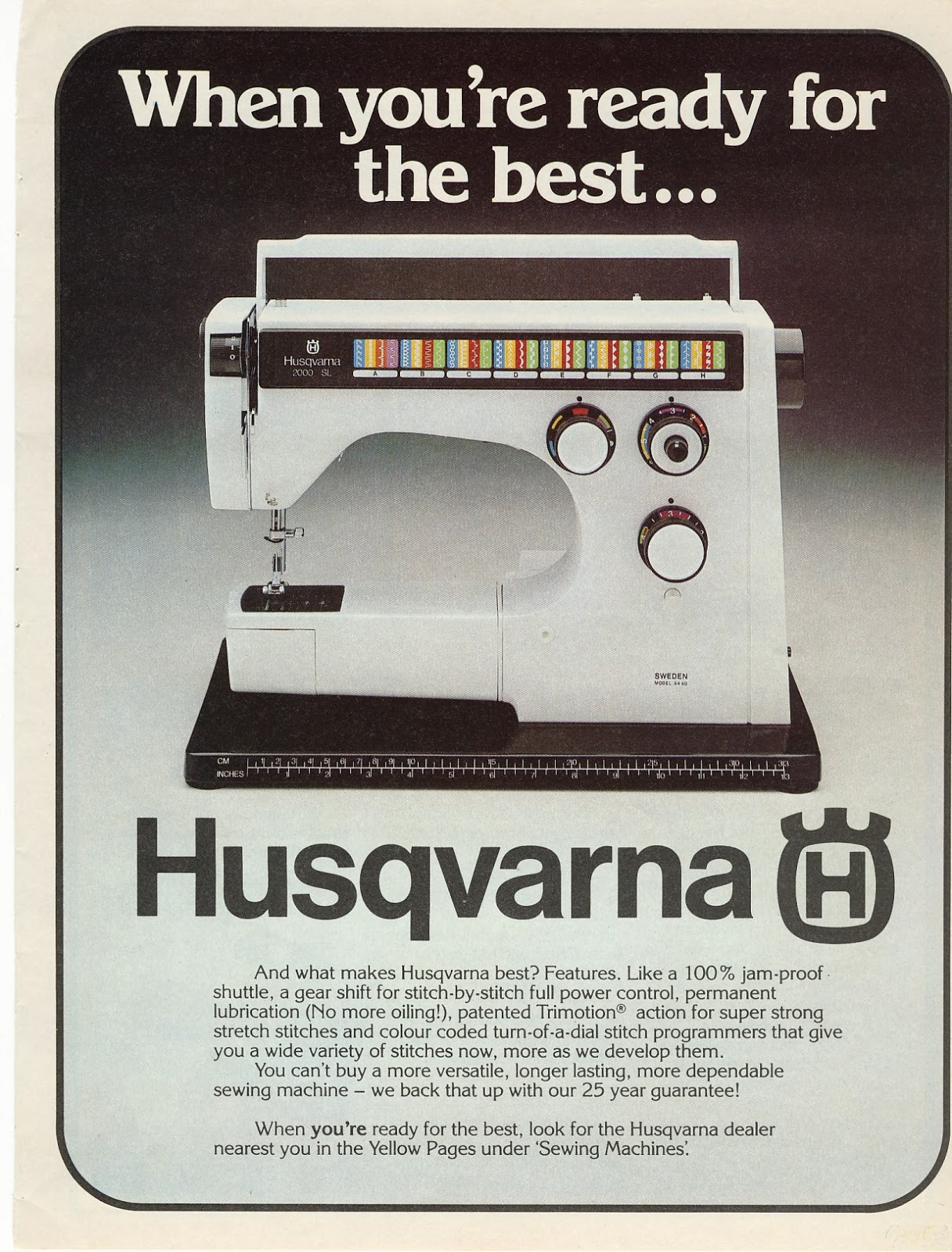 1978 HUSQVARNA Magazine Ad SEWING MACHINE Jam Proof Old
