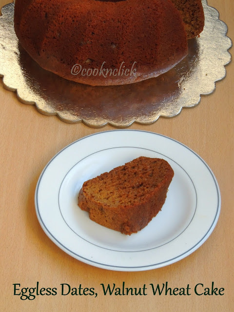 Eggless Wheat cake with Dates, Walnuts