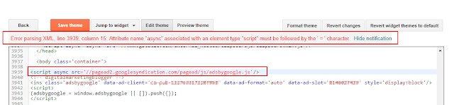 Google Adsense sytax error in blogger