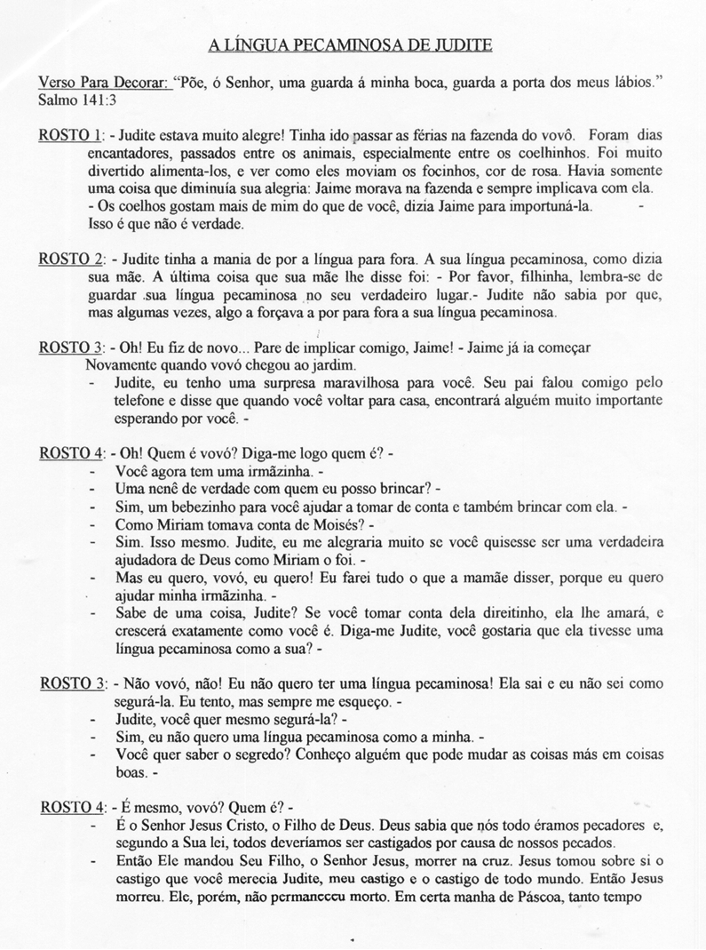 HISTÓRIAS INFANTIS EVANGÉLICAS A LÍNGUA PECAMINOSA DE JUDITE HISTÓRIAS INFANTIS EVANGÉLICAS A LÍNGUA PECAMINOSA DE JUDITE