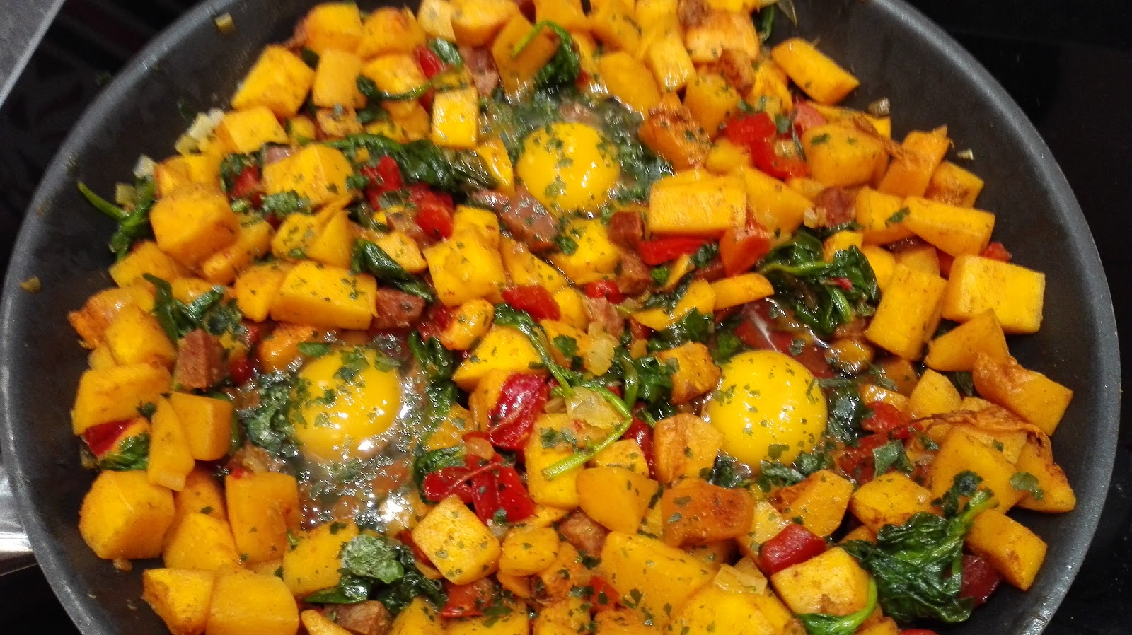 Pondering The Mexican Hash Butternut, bell pepper, chorizo