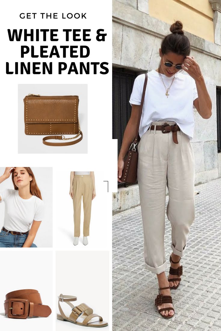 Get the look: white tee and pleated linen pants - Cheryl Shops