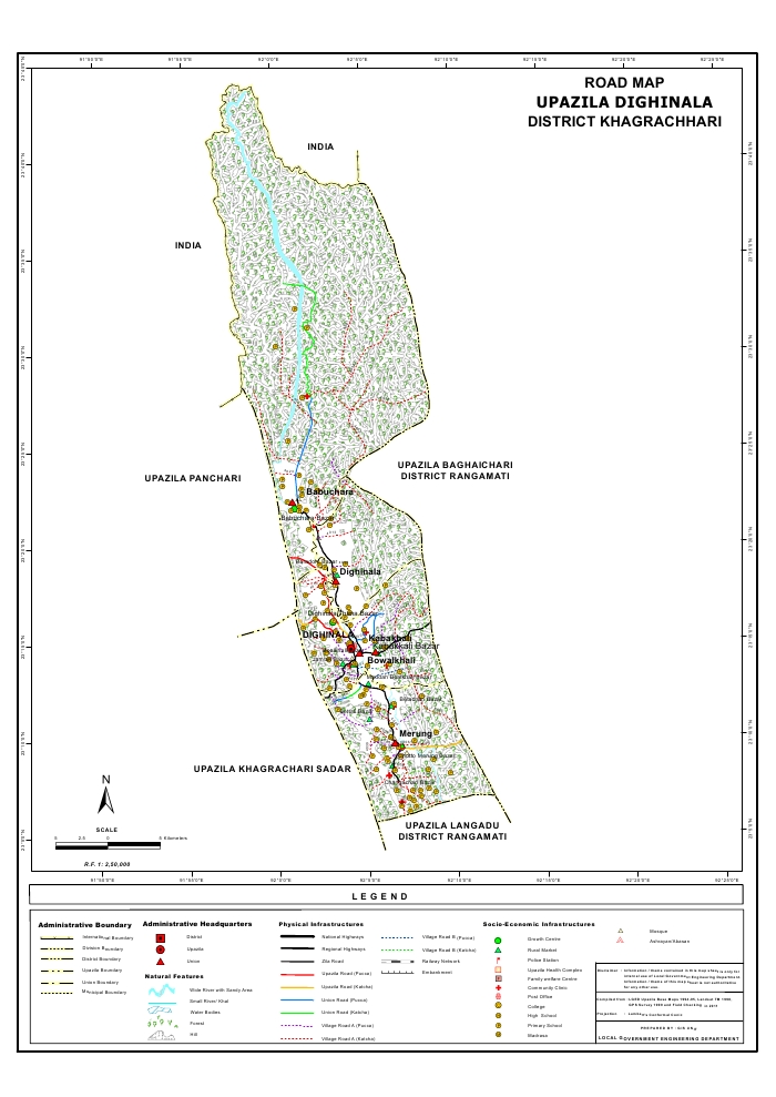 Dighinala Upazila Road Map Khagrachari District Bangladesh