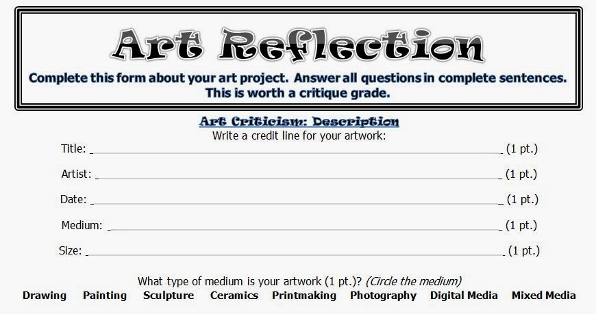 Art Room 104: Upper Level: Personal Art Criticism Worksheet