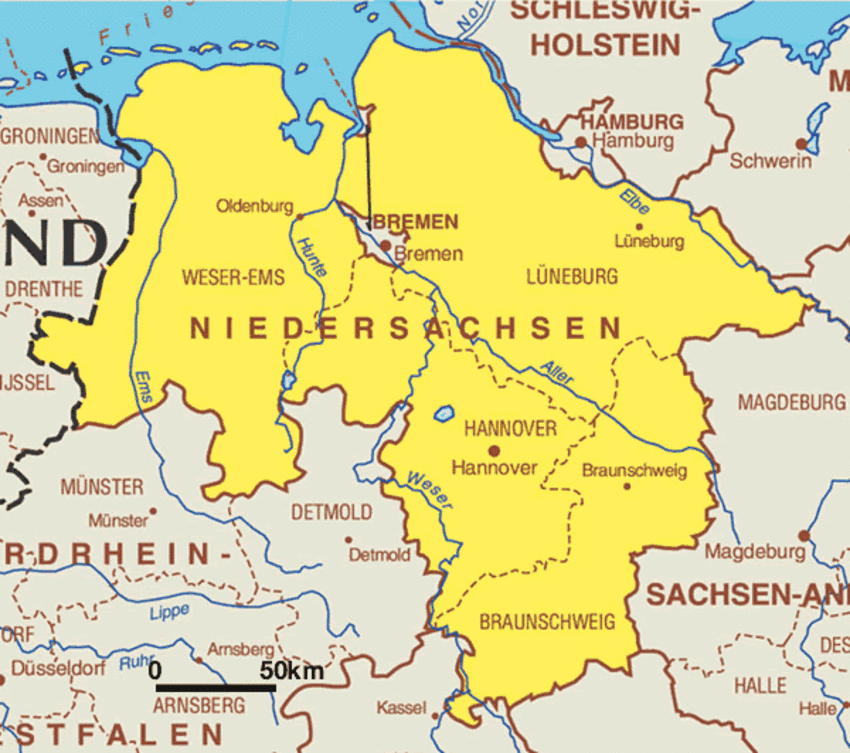 Niedersachsen Mapa de Estados | Mapa de Alemania Ciudades