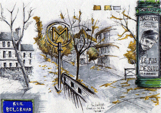 parigi, autunno, strada usk, sketch, fall