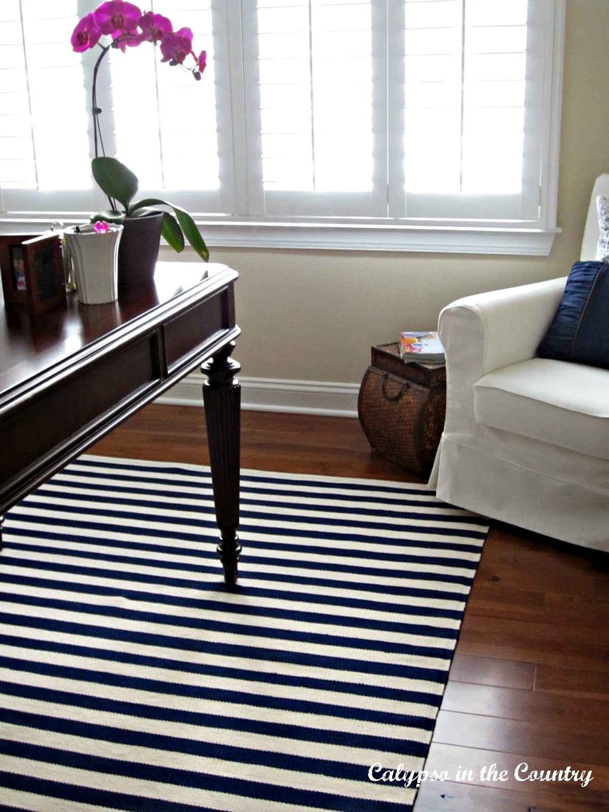 Home Office - Plantation Shutters and Dash and Albert Rug