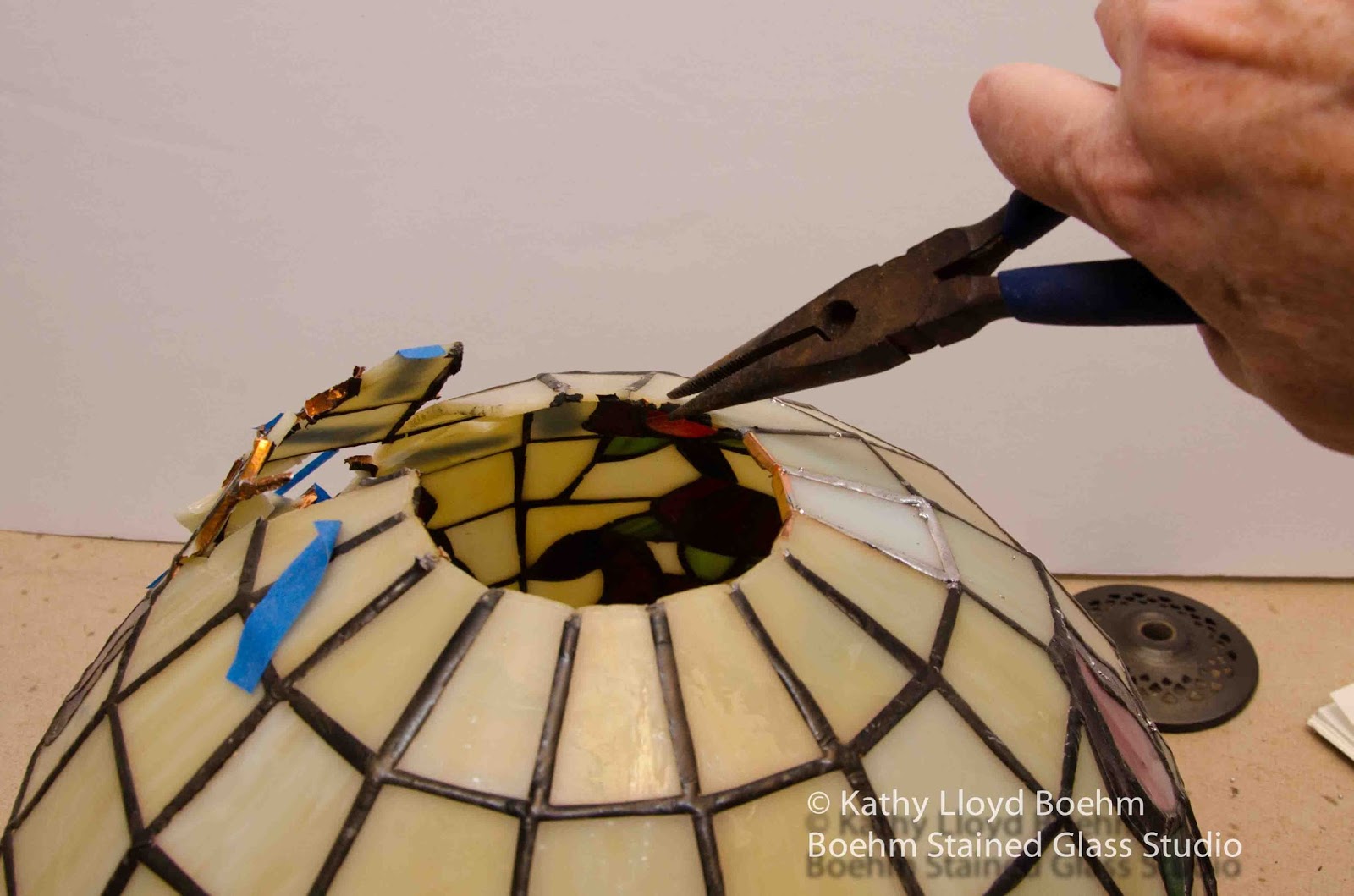 Boehm Stained Glass Blog Lamp Repair after Major Damage