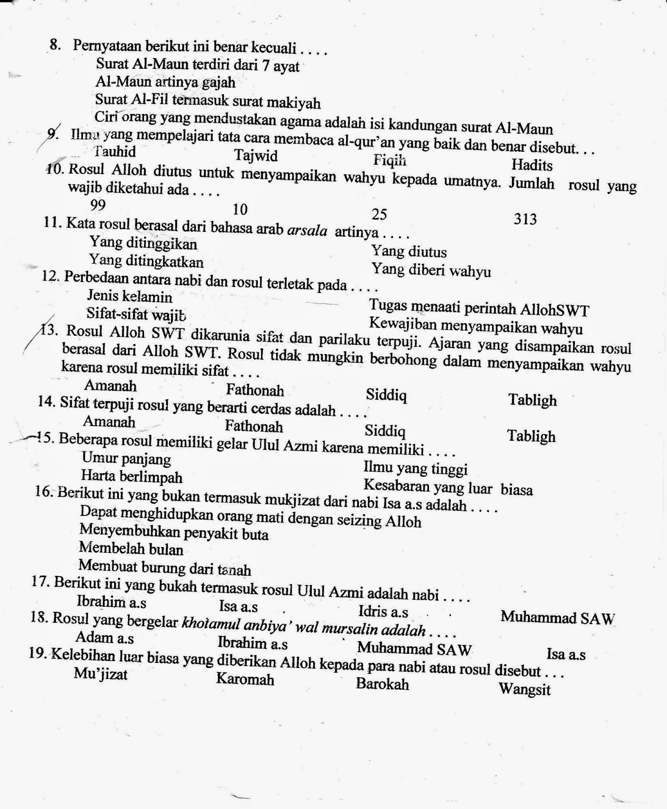 UTS AGAMA ISLAM KELAS 5 SD SEMESTER GENAP TA 2014 2015