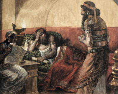 The chronicles are read to King Ahasuerus - James Tissot