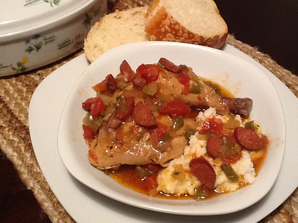 Good Food Tutor Crockpot Chicken Thighs with Beer and Andouille Sausage