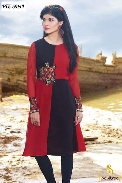red black color georgette designer kurti 2016 online sale