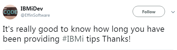Effin Software: Its really good how long you have been providing #IBMi tips Thanks!