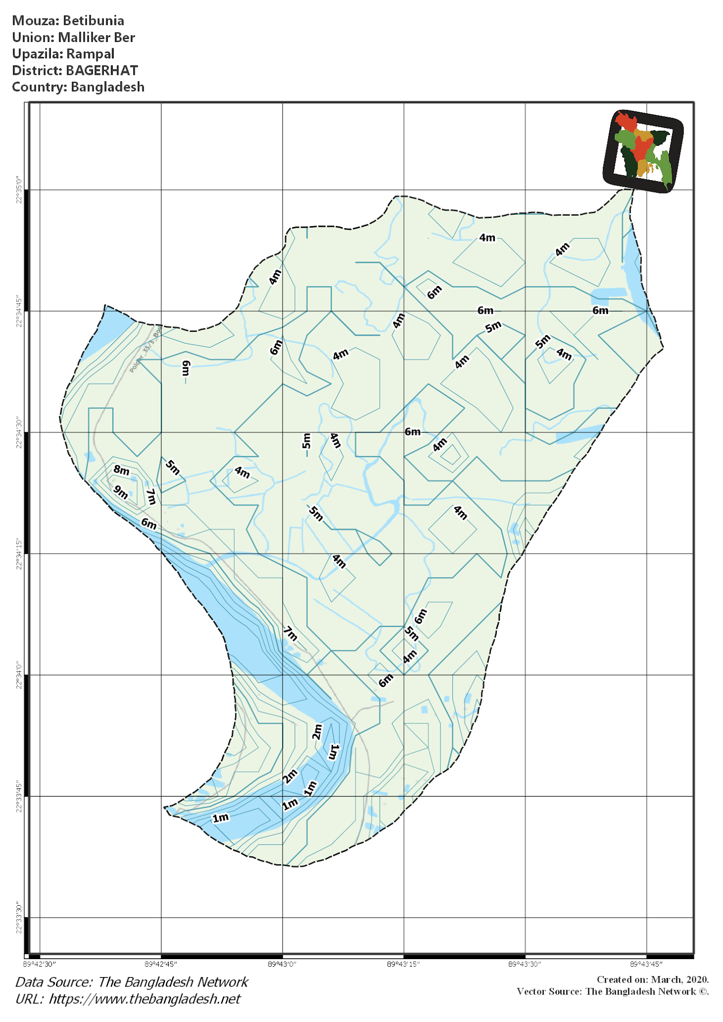 Map of Betibunia Mouza of Rampal Upazila, BAGERHAT Map of Betibunia Mouza of Rampal Upazila, BAGERHAT, Bangladesh.