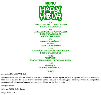Animação Menu Happy Hour
