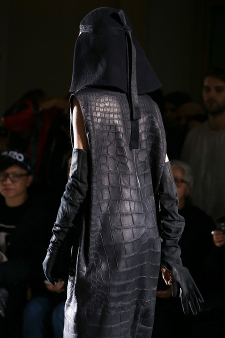 Rick Owens fall 2014 runway, all black leather look