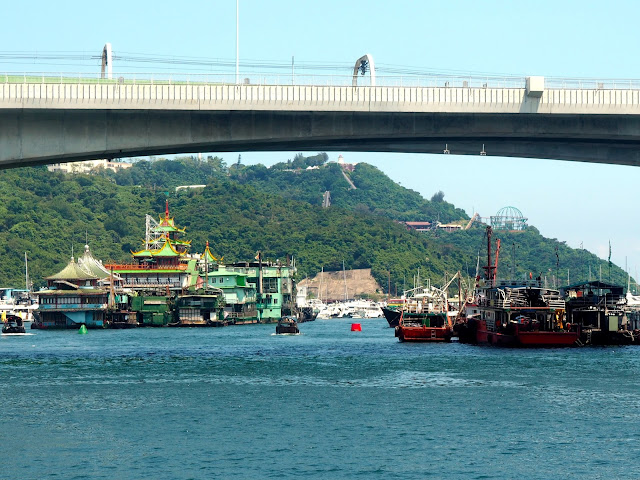 Ap Lei Chau bridge, Jumbo Kingdom and Ocean Park visible from Aberdeen, Hong Kong