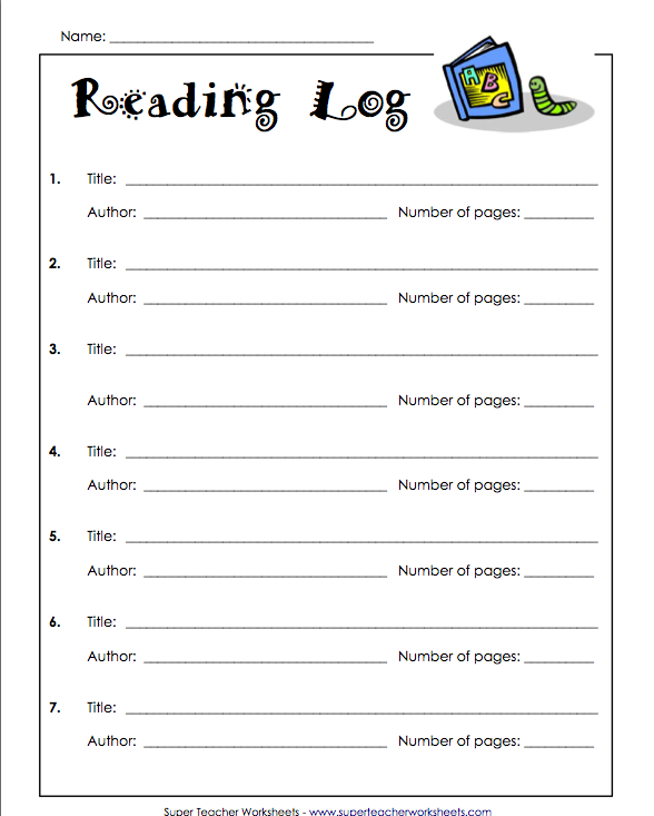 Reading log. Worksheet teachers