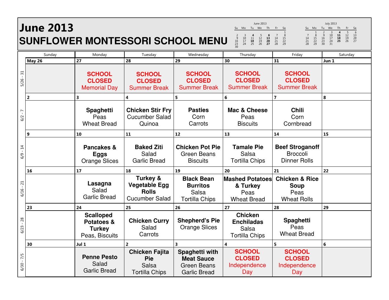 Sunflower Montessori Parents Association June Lunch Menu sunflower-montessori-parents-association-june-lunch-menu