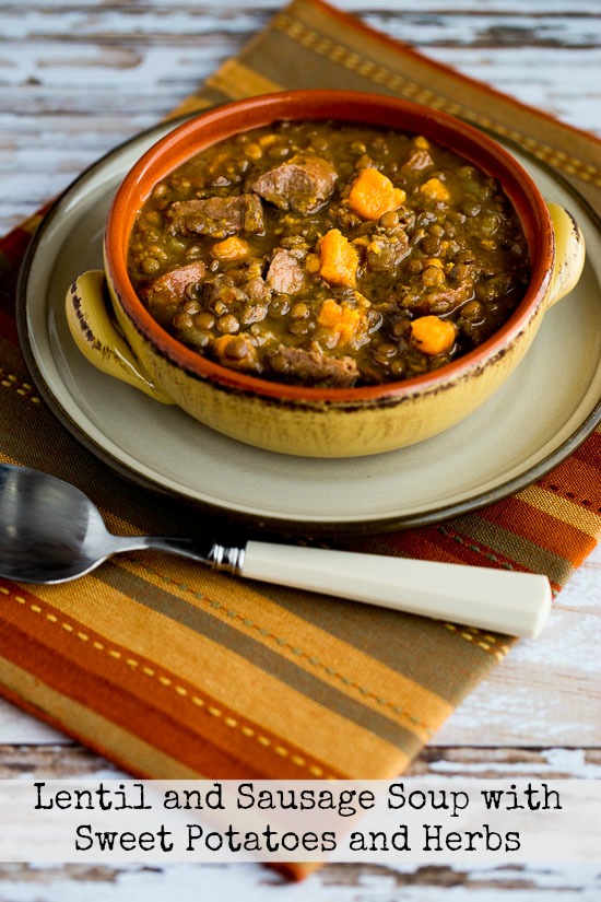 Lentil and Sausage Soup with Sweet Potatoes and Herbs