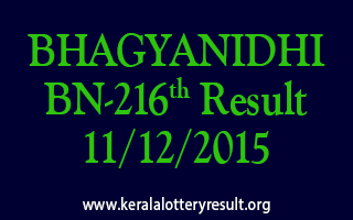 BHAGYANIDHI BN 216 Lottery Result 11-12-2015