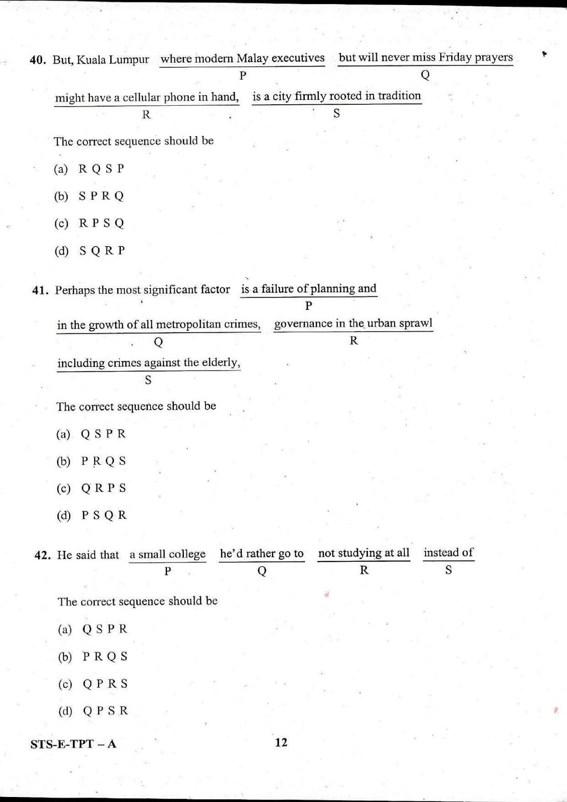 UPSC CDS II 2017 Entrance Exam English question paper UPSC CDS II 2017 English question paper