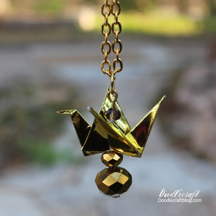 Gold Paper Crane Necklace!