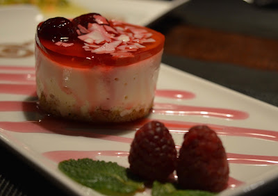 Raspberry and White Chocolate Cheesecake dessert from Mantra Thai, Newcastle Quayside