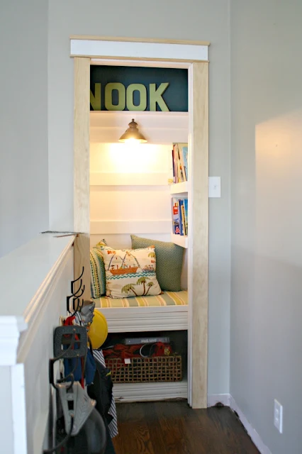 DIY book nook from a closet