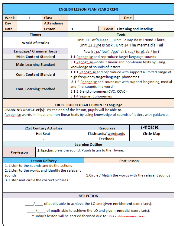 FREEBIES: Sample Lesson Plans BI SK Year 1 to Year 6