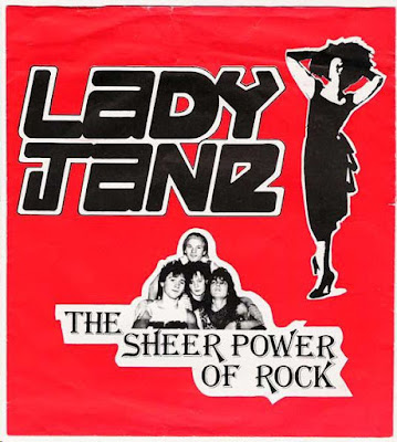 Cover for 80s Hull rock band Lady Jane's EP The Sheer Power Of Rock