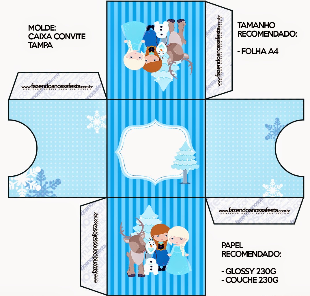 Frozen Niñas en Navidad: Cajas para Imprimir Gratis. Caja Tarjeta de Frozen Niñas para Navidad Azul.